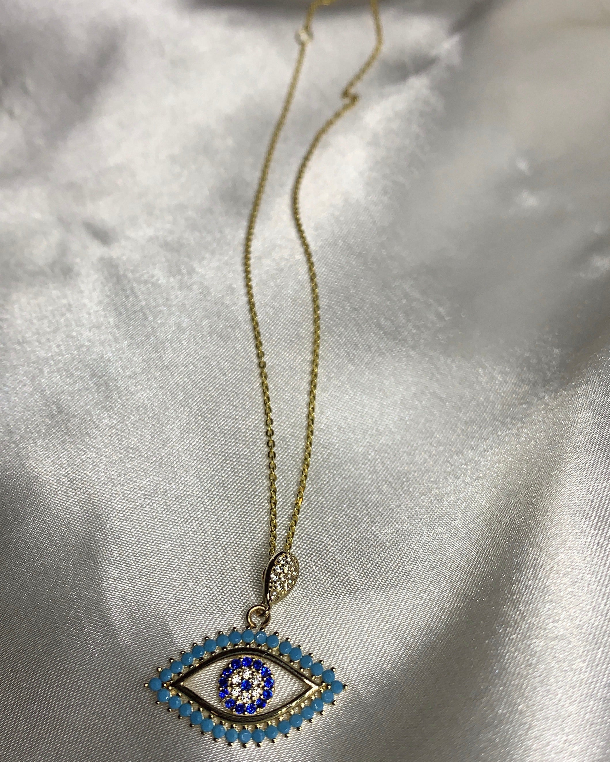Turquoise 14K Evil Eye Necklace